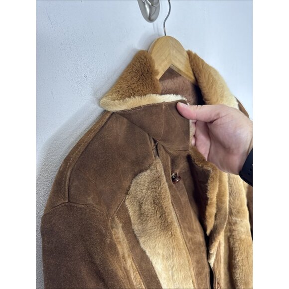 Robert Lewis 70s Shearling Suede Coat Men’s Large 44 Hippie Boho Western Jacket - Picture 6 of 13